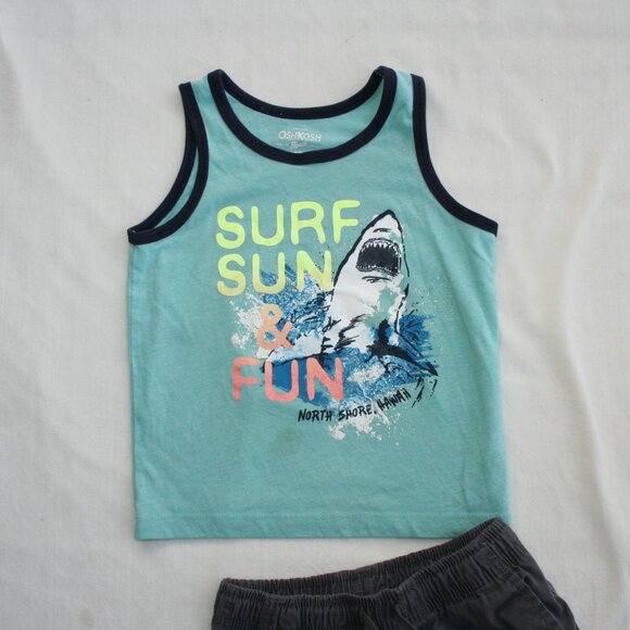 🦈 BOYS 4T SHARK TANK TOP & GRAY CANVAS SHORTS Sz 4/5 LOT KIDS PLAY CLOTHES - Picture 2 of 11